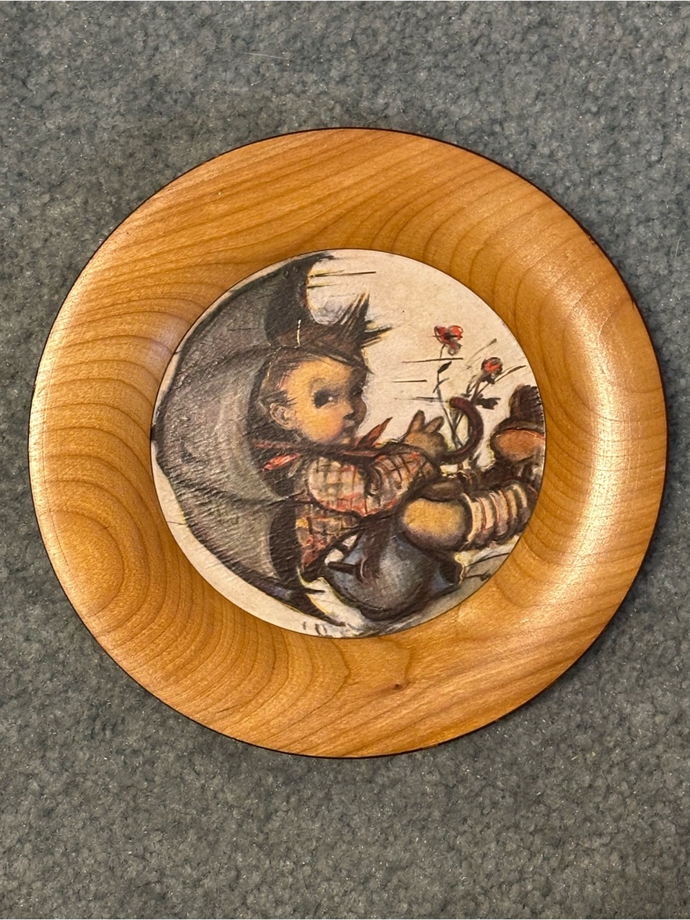 Vintage Josef Albl Oberammergau Germany Wood Plate Hummel Child